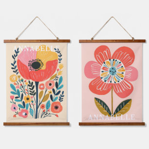Boho Cute Flowers Illustration First Name Hanging Tapestry
