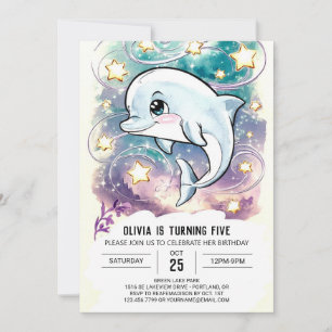 Boho Cute Kids' Dolphin Birthday Invitation