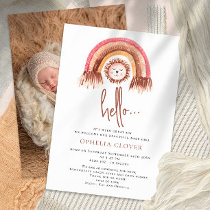 Boho Cute Lion Rainbow Birth Announcement