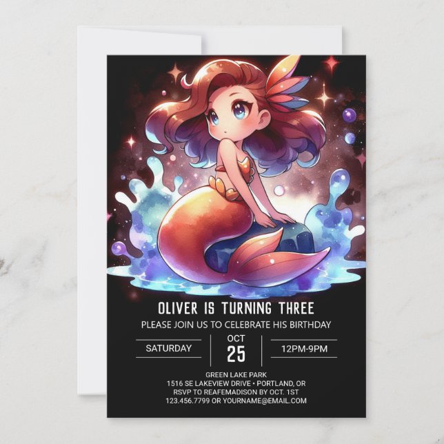 Boho Cute Mermaid Birthday Invitation (Front)