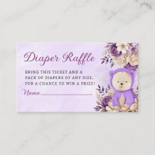 Boho cute purple floral Teddy Bear diaper raffle Enclosure Card