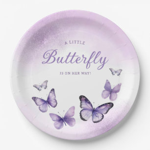 Boho Cute Watercolor purple Butterfly Baby Shower Paper Plate