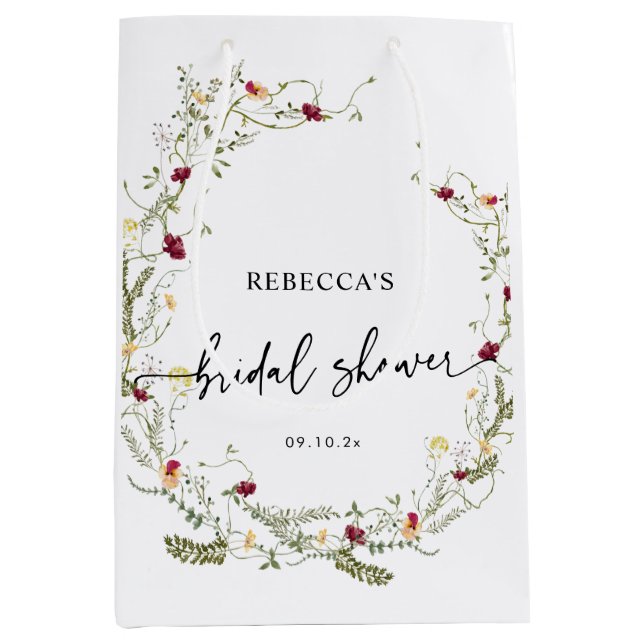 Boho Cute Wildflowers Bridal Shower Medium Gif Gift Bag (Front)