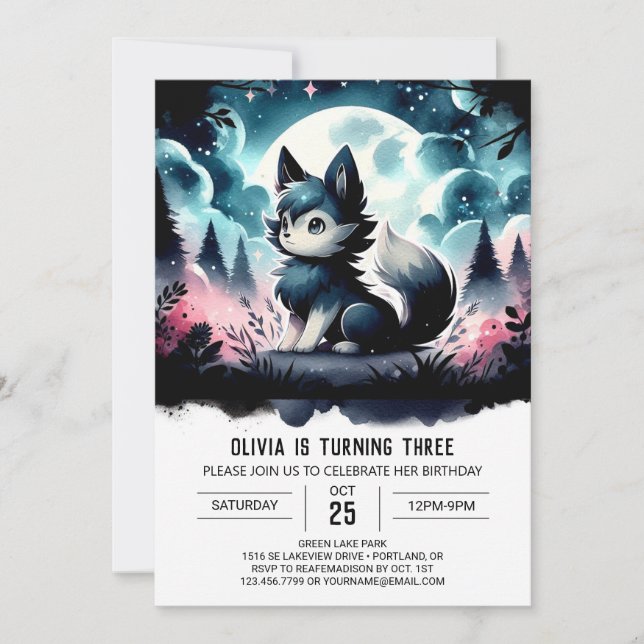 Boho Cute Wolf Birthday Invitation (Front)
