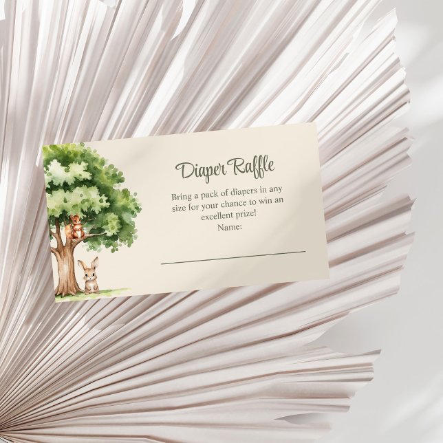 Boho Cute Woodland Animals Diaper Raffle Enclosure Card (Boho Cute Woodland Animals Diaper Raffle Enclosure Card on a white palm leaf.)