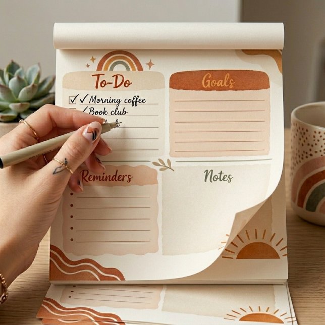 Boho Daily Planner Notepad – To Do, Goals & Notes  (Creator Uploaded)