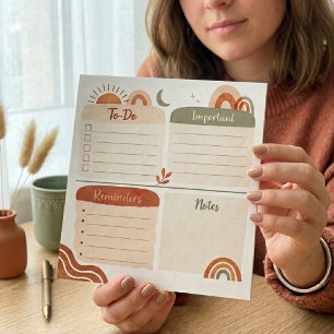 Boho Daily Planner Notepad – To Do, Important, Rem