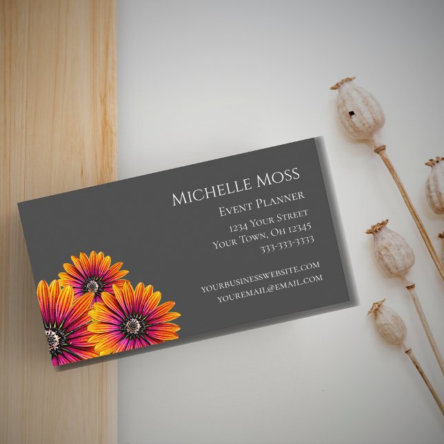 Boho Daisies Elegant Botanical Grey Business Card (Creator Uploaded)