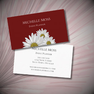 Boho Daisies Elegant Botanical Red  Business Card