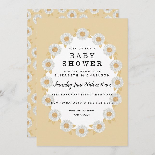 Boho Daisies Yellow Baby Girl Baby Shower Invitation (Front/Back)