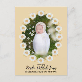 Boho Daisy Baby Girl Birth Announcement Postcard