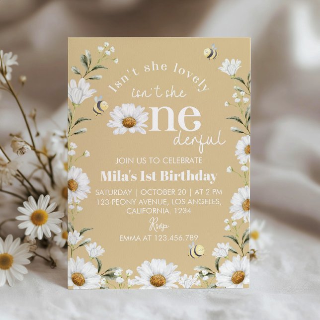 Boho Daisy Bee 1st Birthday Invitation (Creator Uploaded)