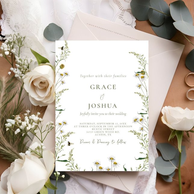 Boho Daisy  Beidge Wildflower wedding  Invitation (Creator Uploaded)
