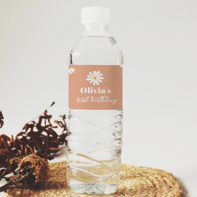 Boho Daisy Birthday Party Water Bottle Label (Creator Uploaded)