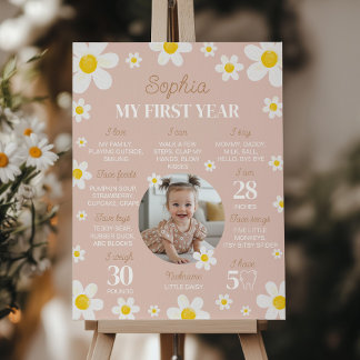 Boho Daisy Bloom First Year Photo Milestone Poster