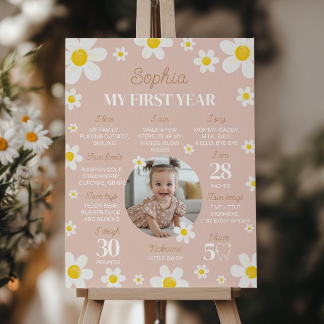 Boho Daisy Bloom First Year Photo Milestone Poster (Creator Uploaded)