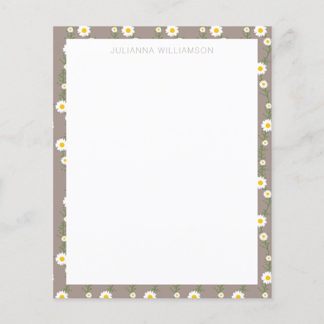 Boho Daisy Chain Floral Pattern Name Stationery (Front)