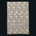 Boho Daisy Chain Floral Pattern Personalised Name Tea Towel<br><div class="desc">Boho Daisy Chain Floral Pattern in Taupe Personalised Kitchen Towel</div>