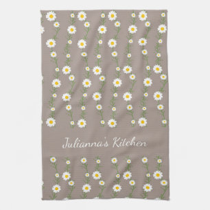 Boho Daisy Chain Floral Pattern Personalised Name Tea Towel
