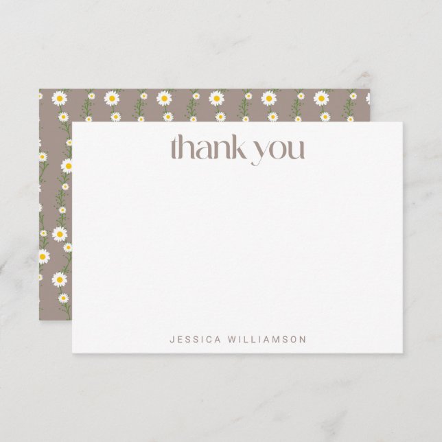 Boho Daisy Chain Floral Taupe Custom Baby Shower Thank You Card (Front/Back)