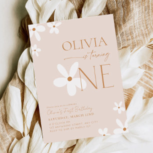 Boho Daisy First Birthday Invitation 