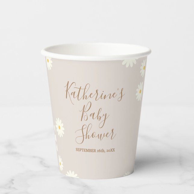 Boho Daisy Floral Baby Shower Paper Cups (Front)