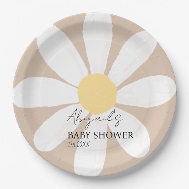 Boho Daisy Floral Baby shower Paper Plate (Front)
