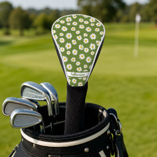 Boho Daisy Floral Pattern Green Name Golf Head Cover
