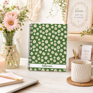 Boho Daisy Floral Pattern Green Name Notebook