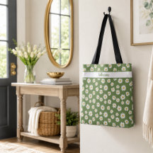 Boho Daisy Floral Pattern Green Name 