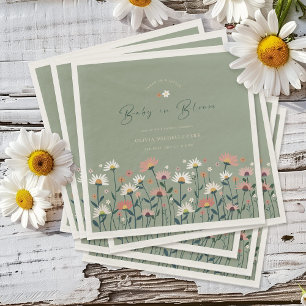 Boho Daisy Floral Sage Green Baby in Bloom Shower Napkin