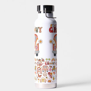 Boho Daisy Flowers Retro Groovy Floral design Water Bottle