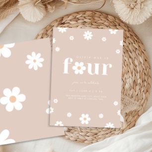Boho Daisy Fourth Birthday Invitation