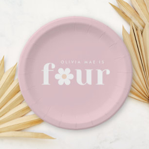 Boho Daisy Fourth Birthday Paper Plates