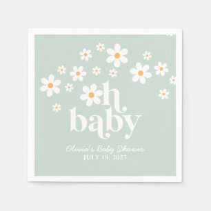 boho Daisy green Baby Shower Napkins
