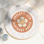 Boho Daisy Groovy Retro Girl Birthday Party Paper Plate<br><div class="desc">Add some fun to your birthday party with these groovy paper plates! Made to match our Let's Party Groovy Boho Girl Birthday Party collection, this design features a smiley daisy flower against a wavy chequered background. Click on "Personalise this template" and fill in the boxes provided with your details. Feel...</div>