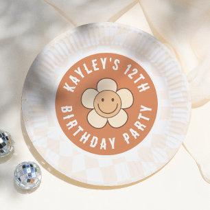 Boho Daisy Groovy Retro Girl Birthday Party Paper Plate