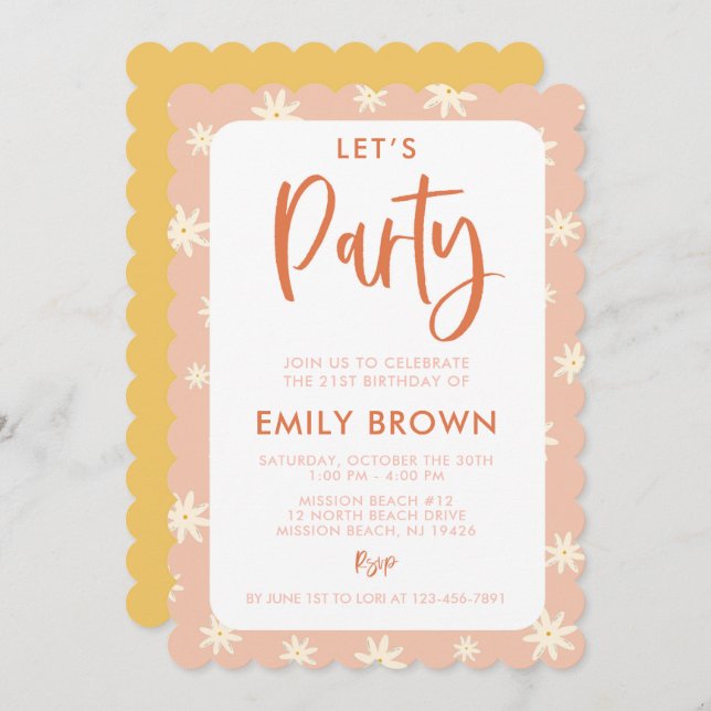 Boho Daisy Let's Party Any Age or Event Invitation (Front/Back)