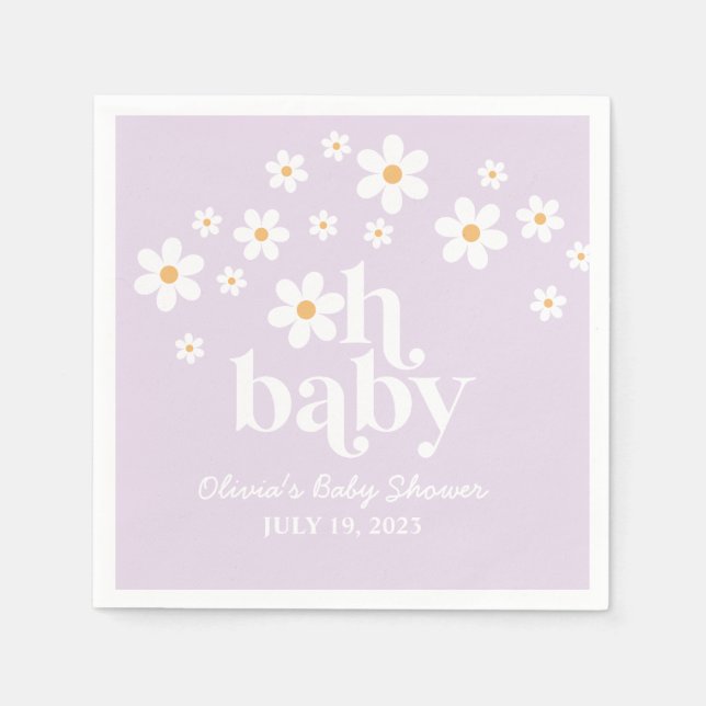 boho Daisy lilac Baby Shower Napkin (Front)