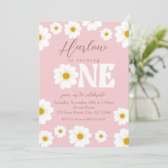 Boho Daisy One Girl's first Birthday Invitation (Standing Front)