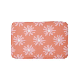 BOHO Daisy Pattern Salmon Colour Retro Bath Mat