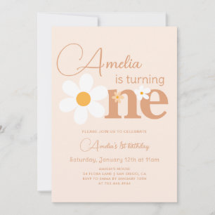 Boho Daisy Photo First Birthday Girl Invitation