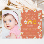 Boho daisy rainbow photo wild one 1st birthday invitation<br><div class="desc">She is a wild one! Celebrate your little one's first birthday with our adorable terracotta boho daisy flower party photo invitation! Featuring a cute earth tone rainbow design saying one with a heart shaped daisy flower,  this invite is perfect for a wild and fun celebration with friends and family.</div>
