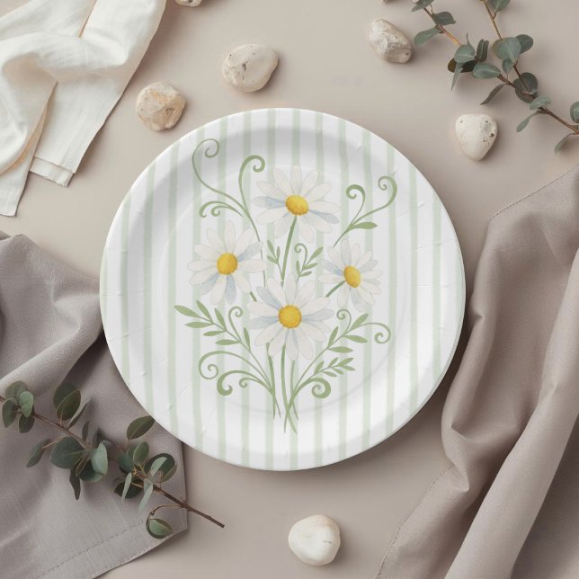 Boho Daisy Silly Goose Sage Green Baby Shower Paper Plate (Creator Uploaded)