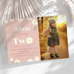 Boho Daisy Two Floral Pink Bohemian 2nd Birthday Invitation