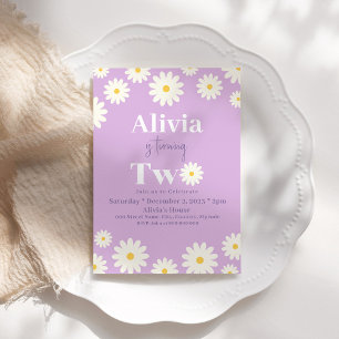 Boho Daisy Two Floral Purple Bohemian 2nd Birthday Invitation