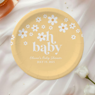 boho Daisy yellow Baby Shower Paper Plate