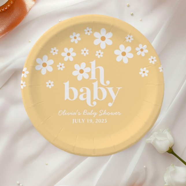 boho Daisy yellow Baby Shower Paper Plate (Creator Uploaded)