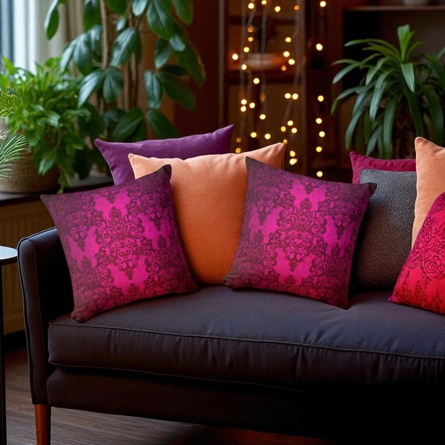 Boho Damask Deep Glowing Pink Victorian Style Cushion (Creator Uploaded)