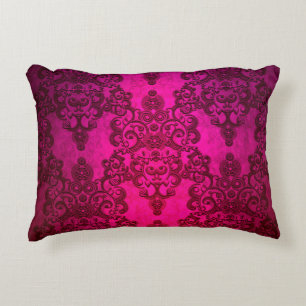 Boho Damask Deep Glowing Pink Victorian Style Decorative Cushion